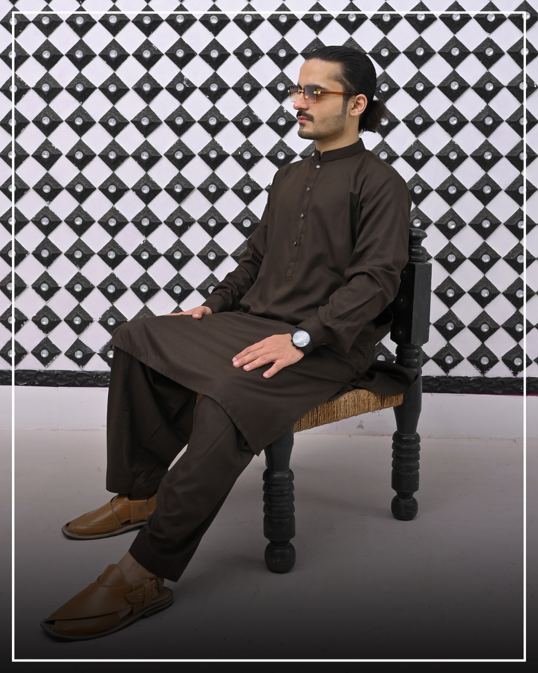 EARTH OLIVE - Sherwani Collar