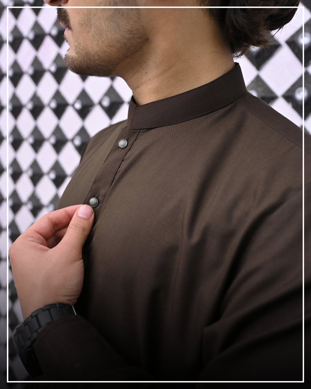 EARTH OLIVE - Sherwani Collar