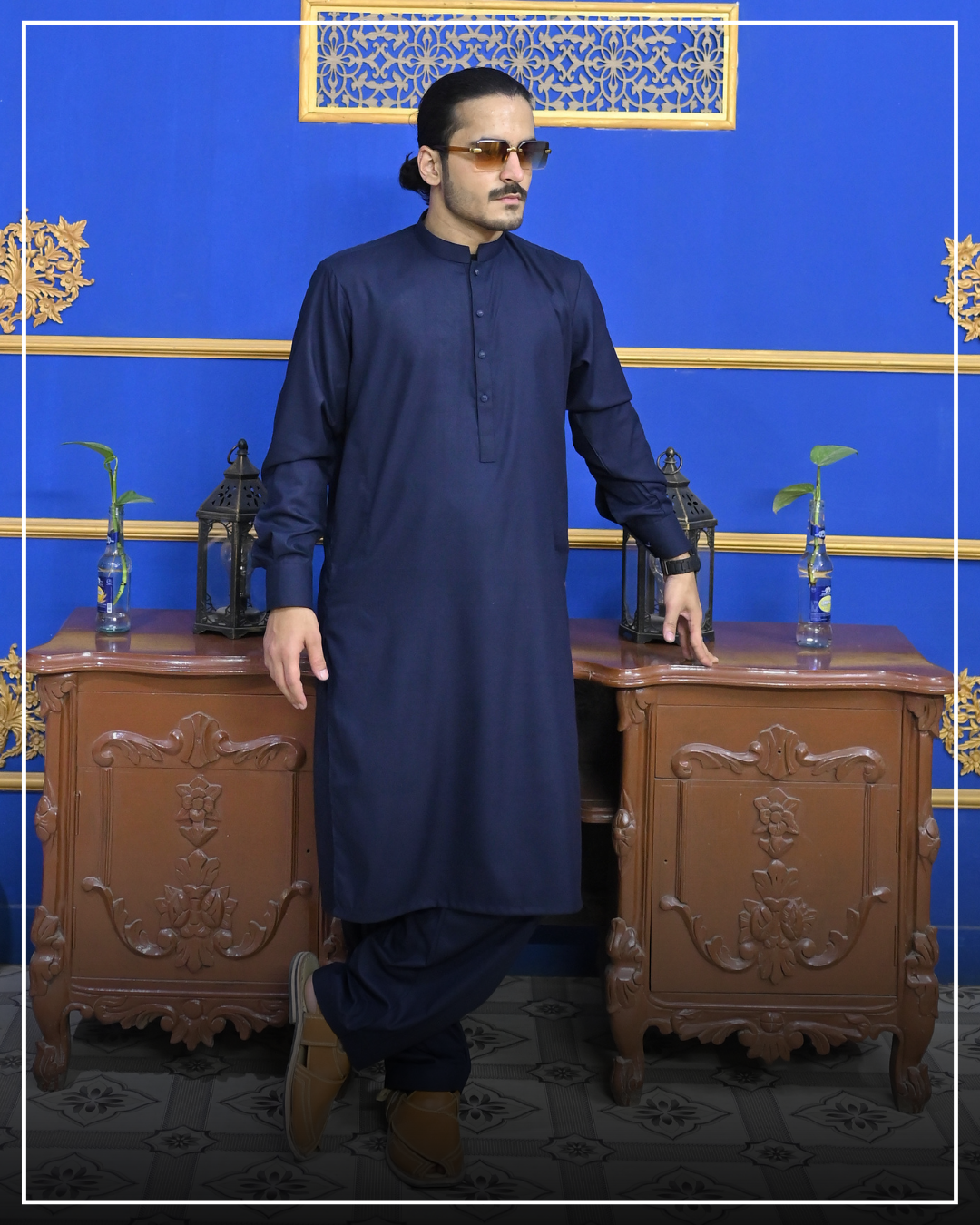 ELITE NAVY - Sherwani Collar