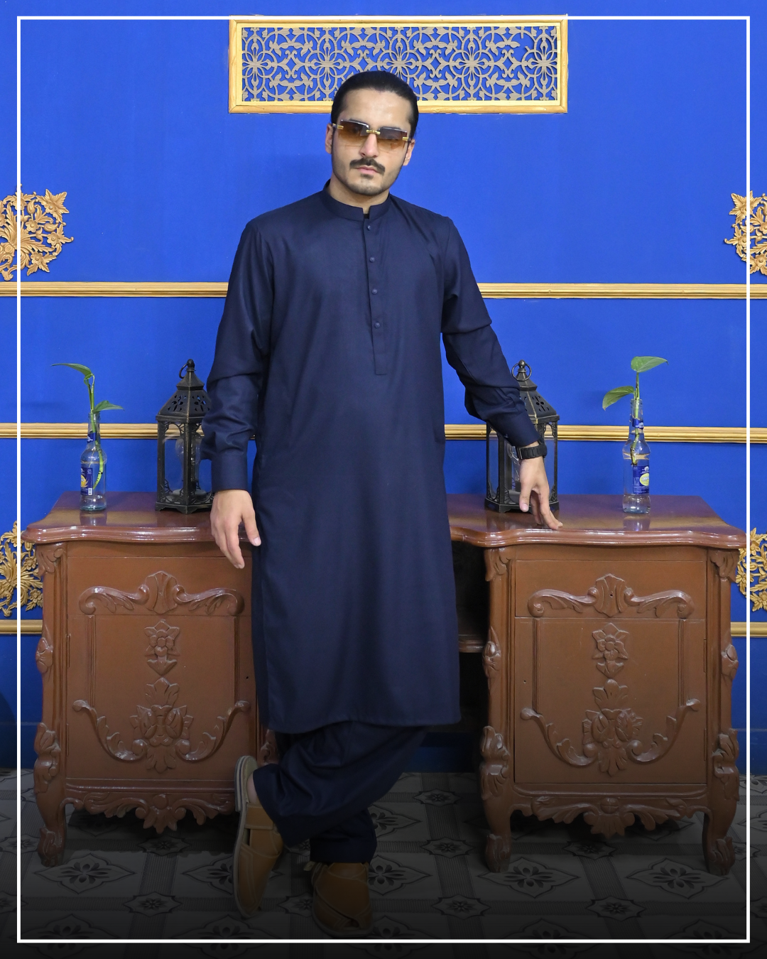 ELITE NAVY - Sherwani Collar